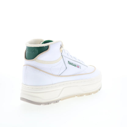 Reebok Club C Geo Mid Womens White Leather Lace Up Lifestyle Sneakers Shoes