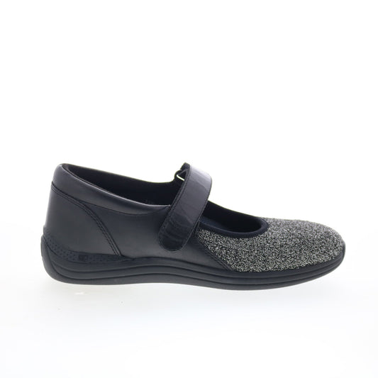Drew Magnolia Lurex 14326-1B Womens Black Leather Mary Jane Flats Shoes