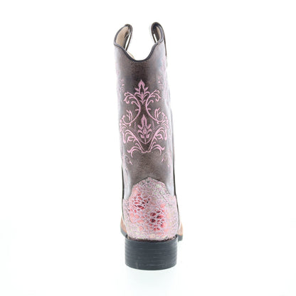 Jama Old West Square Toe 18123 Womens Pink Leather Slip On Western Boots
