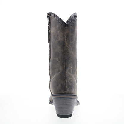 Jama Old West Snip Toe 18152 Womens Gray Leather Zipper Western Boots
