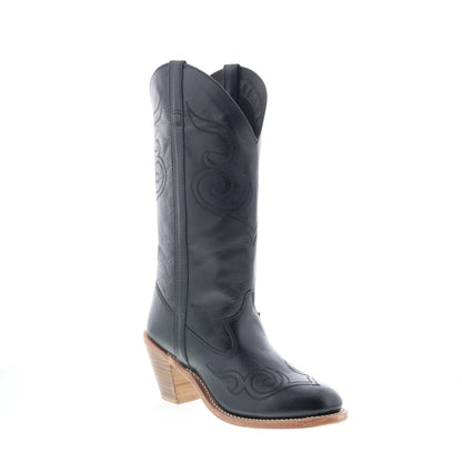 Jama Old West 18167 Womens Black Leather Slip On Cowboy Western Boots