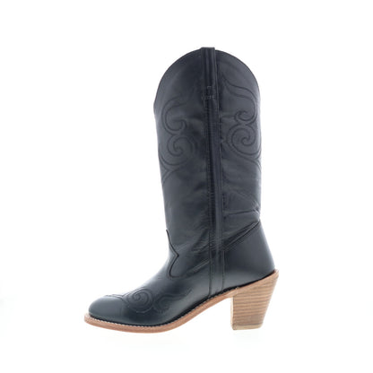 Jama Old West 18167 Womens Black Leather Slip On Cowboy Western Boots