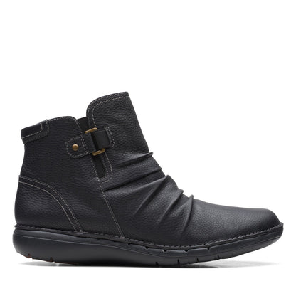 Clarks Un Loop Top 26168673 Womens Black Wide Leather Ankle & Booties Boots