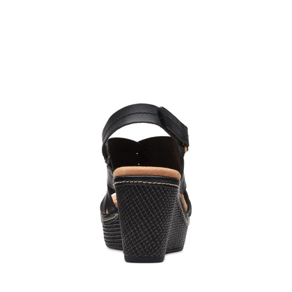 Clarks Elleri Grace 26171531 Womens Black Leather Strap Wedges Sandals Shoes