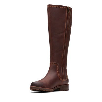 Clarks Aspra HI 26174956 Womens Brown Leather Zipper Knee High Boots