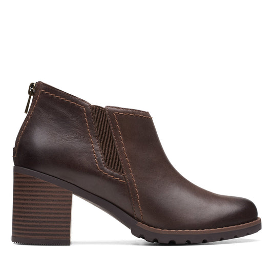 Clarks Leda Step 26174958 Womens Brown Wide Leather Ankle & Booties Boots