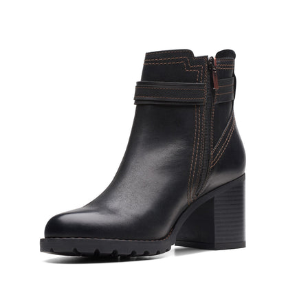 Clarks Leda Strap 26174959 Womens Black Leather Ankle & Booties Boots