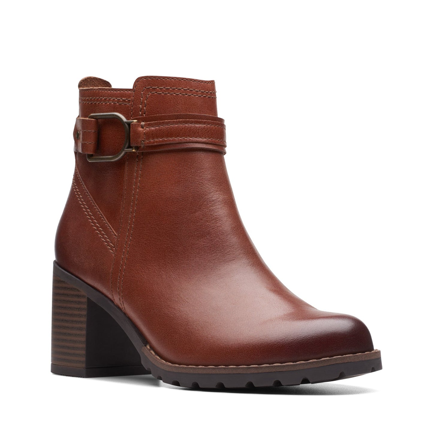 Clarks Leda Strap 26174961 Womens Brown Wide Leather Ankle & Booties Boots