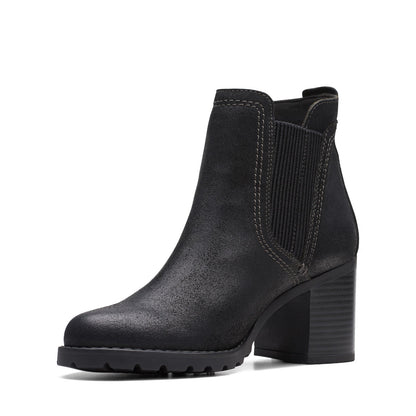 Clarks Leda Up 26174962 Womens Black Suede Zipper Ankle & Booties Boots