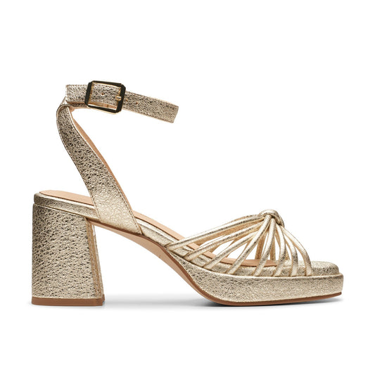 Clarks Ritzy 75 Faye 26176328 Womens Gold Leather Heeled Sandals Shoes
