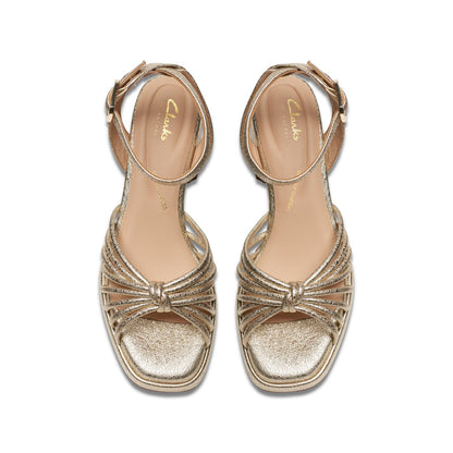 Clarks Ritzy 75 Faye 26176328 Womens Gold Leather Heeled Sandals Shoes