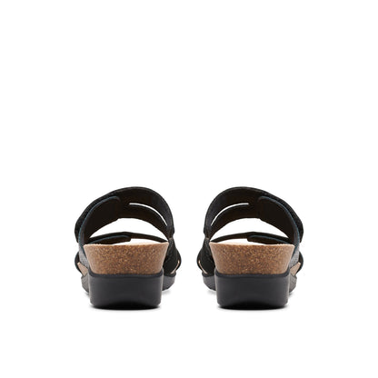 Clarks Calenne Maye 26177042 Womens Black Leather Strap Wedges Sandals Shoes