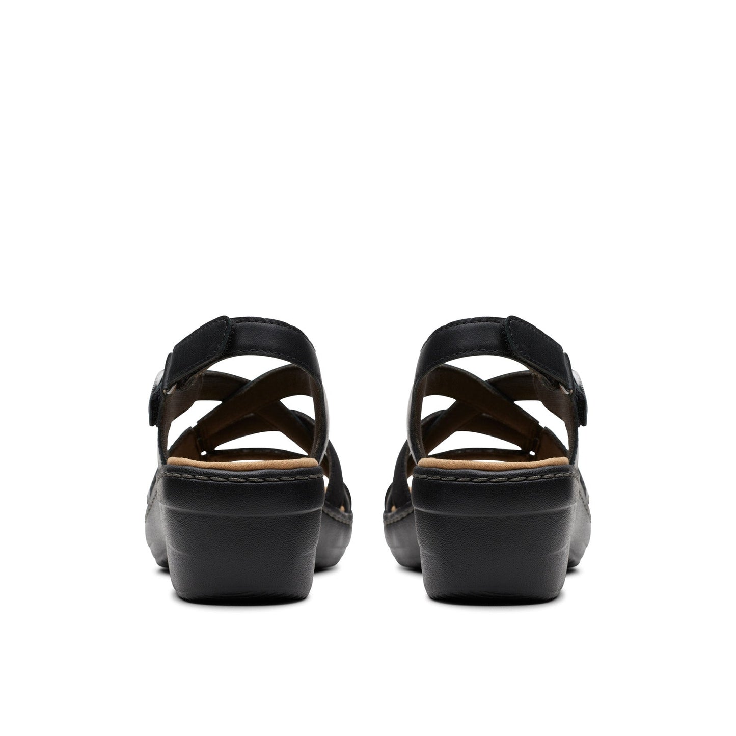 Clarks Merliah Bonita 26177402 Womens Black Leather Wedges Sandals Shoes