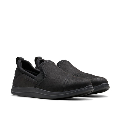 Clarks Breeze Dawn 26179937 Womens Black Canvas Loafer Flats Shoes