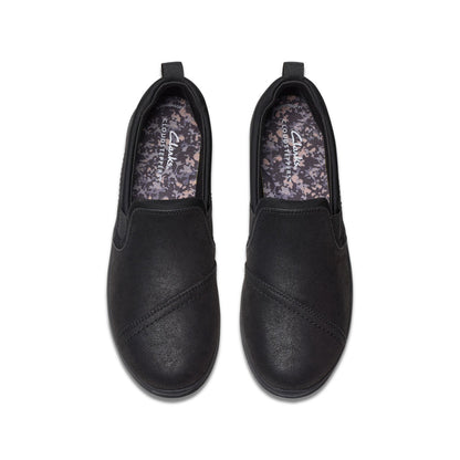 Clarks Breeze Dawn 26179937 Womens Black Wide Canvas Loafer Flats Shoes