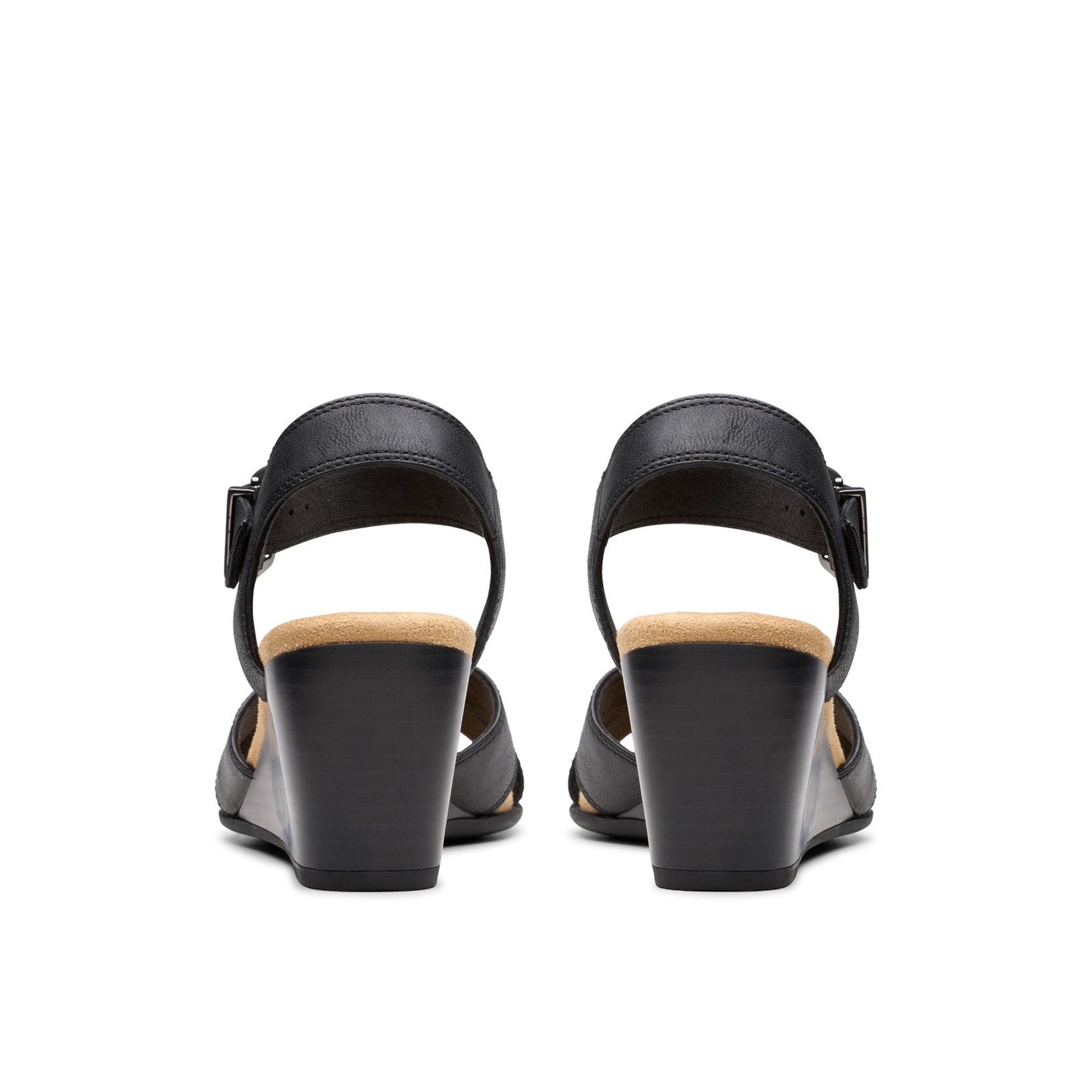 Clarks Emmalae Iris 26181664 Womens Black Wide Leather Wedges Heels Shoes
