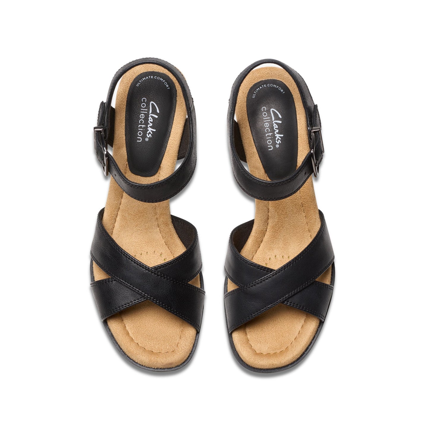 Clarks Emmalae Iris 26181664 Womens Black Wide Leather Wedges Heels Shoes