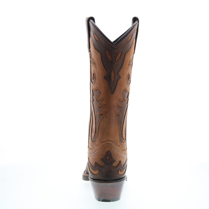 Sage 4561 Womens Brown Leather Slip On Cowboy Western Boots
