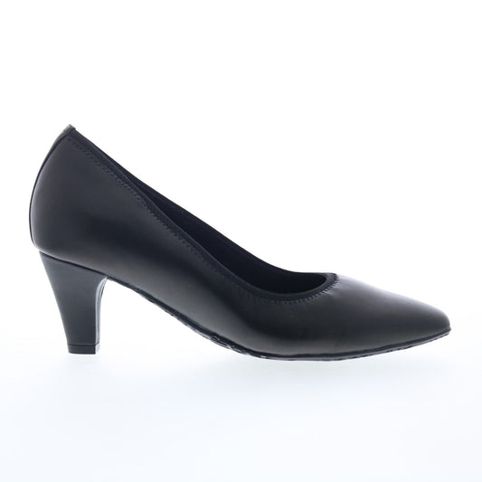 Ros Hommerson Karat 75069-10 Womens Black Wide Leather Pumps Heels Shoes