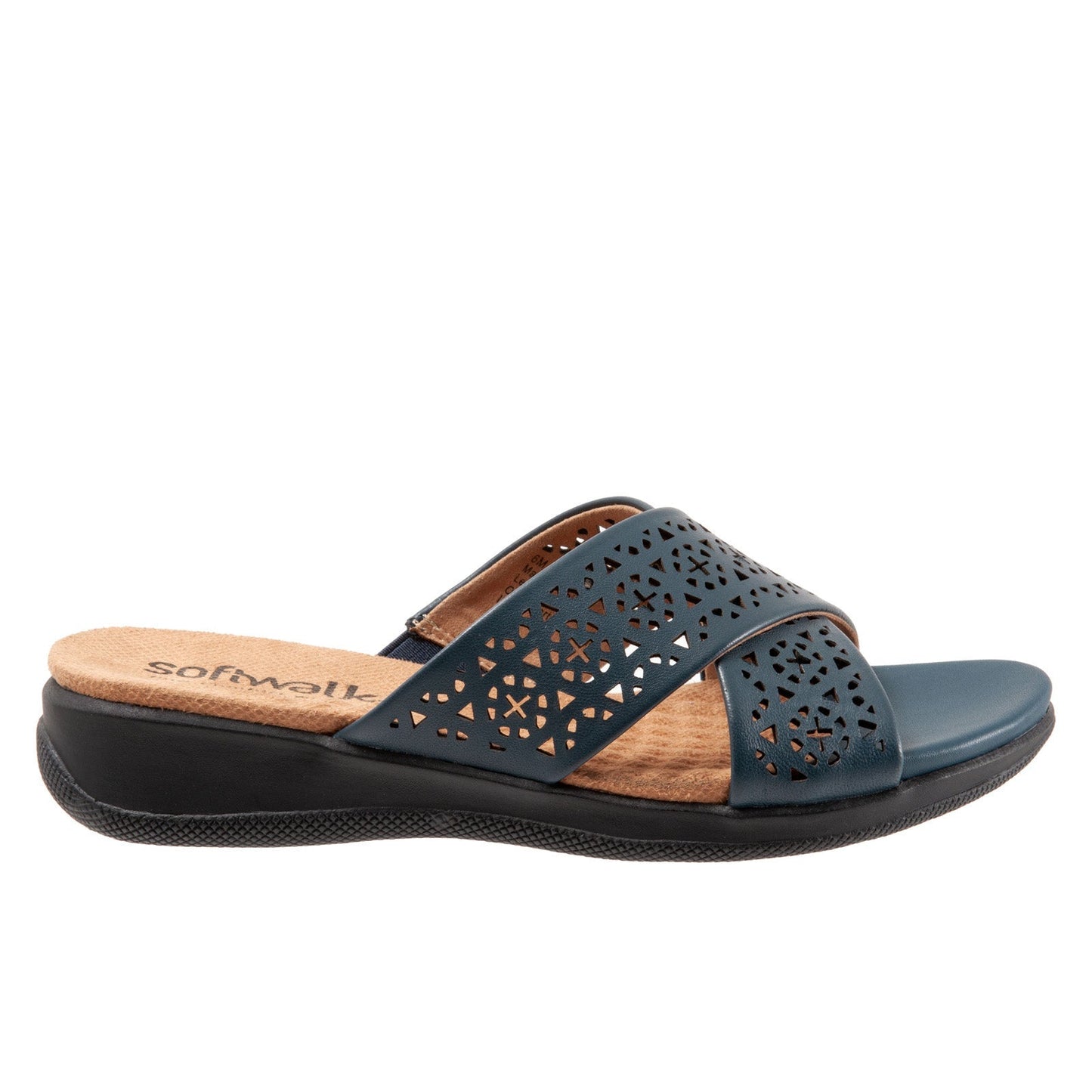 Softwalk Tillman S1502-411 Womens Blue Leather Slip On Slides Sandals Shoes