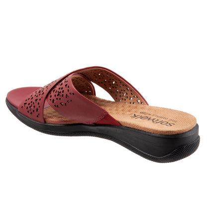 Softwalk Tillman S1502-617 Womens Red Leather Slip On Slides Sandals Shoes