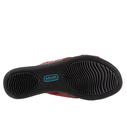 Softwalk Tillman S1502-617 Womens Red Leather Slip On Slides Sandals Shoes