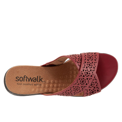 Softwalk Tillman S1502-617 Womens Red Leather Slip On Slides Sandals Shoes