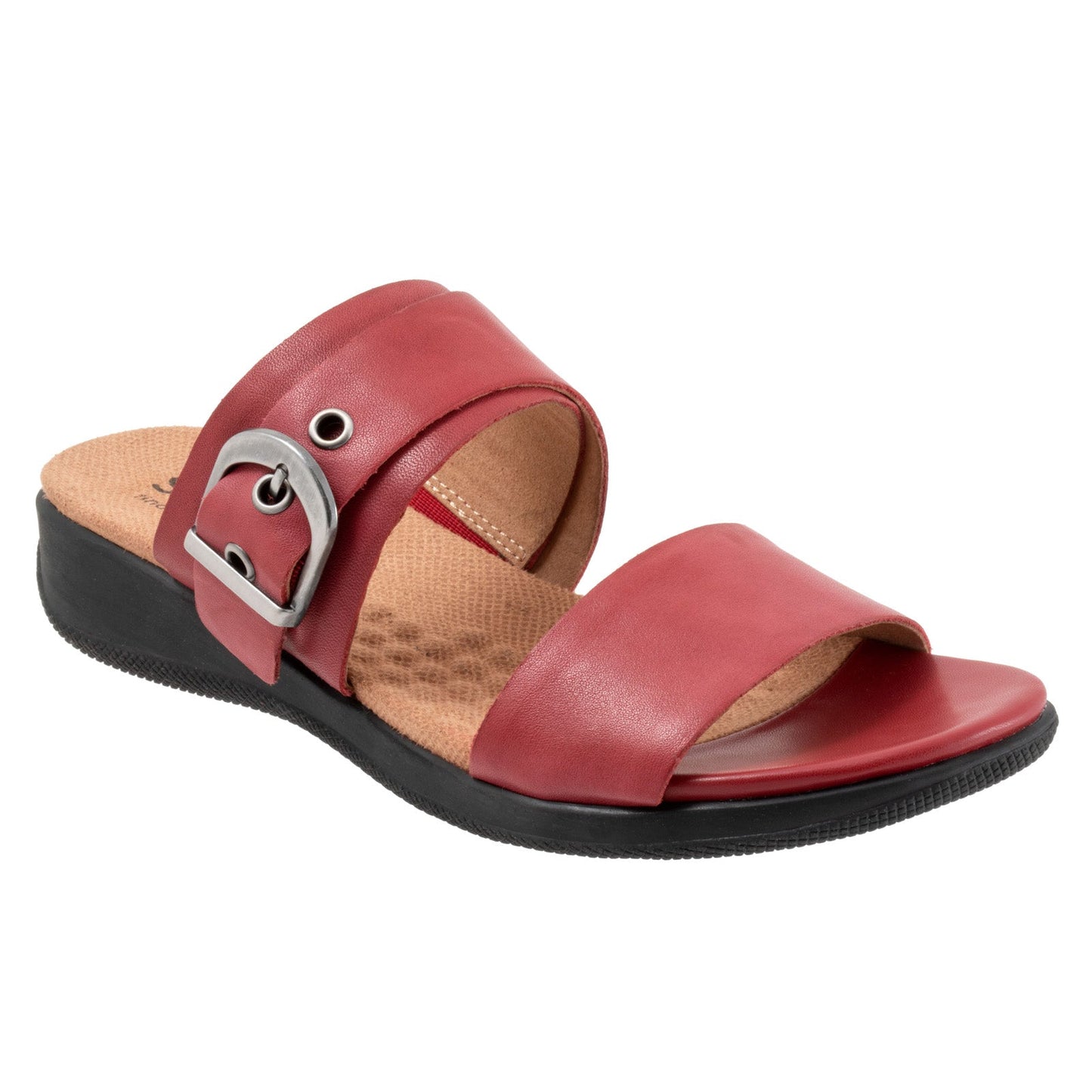 Softwalk Toki S2322-601 Womens Red Extra Wide Leather Slides Sandals Shoes