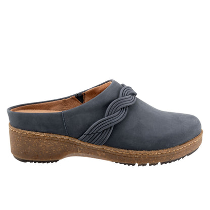 Softwalk Arvada Twist S2353-483 Womens Blue Nubuck Slip On Clog Flats Shoes