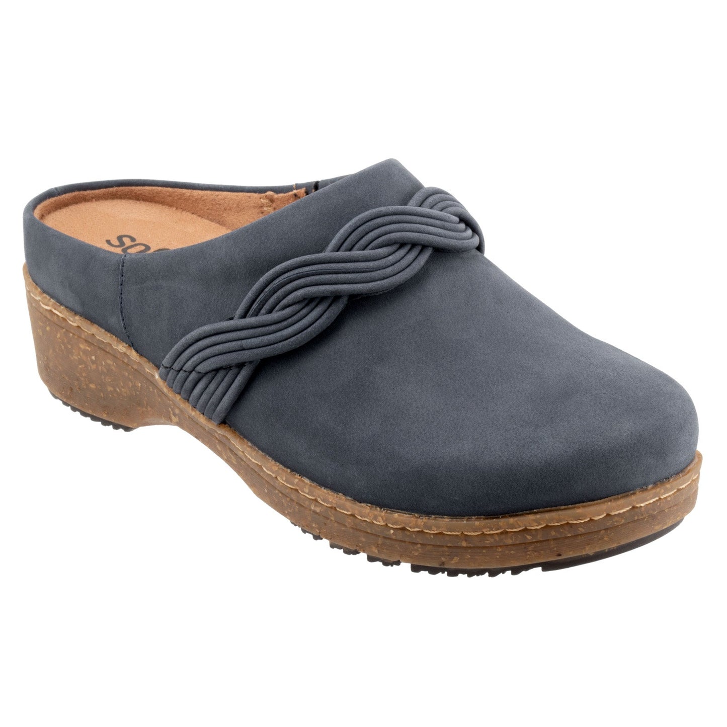 Softwalk Arvada Twist S2353-483 Womens Blue Nubuck Slip On Clog Flats Shoes
