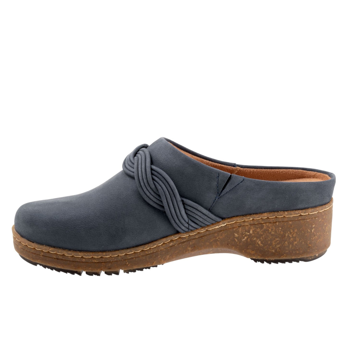 Softwalk Arvada Twist S2353-483 Womens Blue Nubuck Slip On Clog Flats Shoes