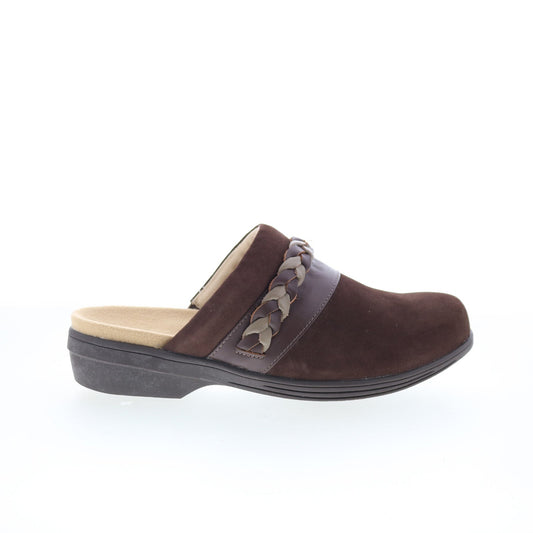 Spenco Topanga Clog SP1097FFR Womens Brown Suede Slip On Clog Flats Shoes
