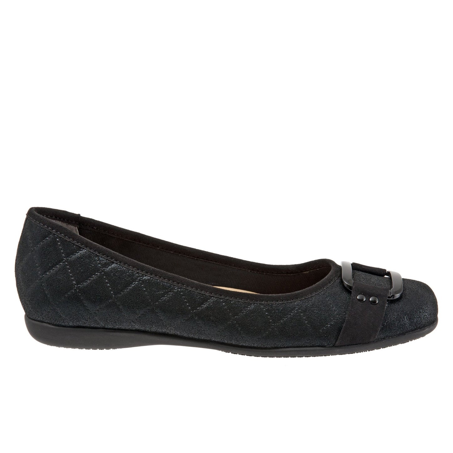 Trotters Sizzle Sign T1251-015 Womens Black Wide Leather Ballet Flats Shoes