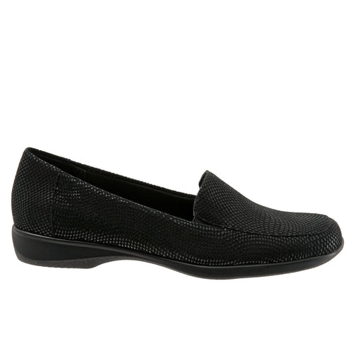 Trotters Jenn Mini T1365-004 Womens Black Narrow Leather Loafer Flats Shoes