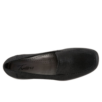 Trotters Jenn Mini T1365-004 Womens Black Narrow Leather Loafer Flats Shoes