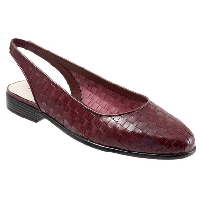 Trotters Lucy T1711-755 Womens Burgundy Leather Slingback Flats Shoes