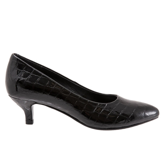 Trotters Kiera T1805-045 Womens Black Wide Leather Slip On Pumps Heels Shoes
