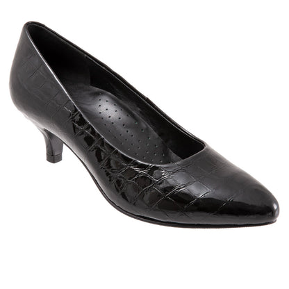 Trotters Kiera T1805-045 Womens Black Wide Leather Slip On Pumps Heels Shoes