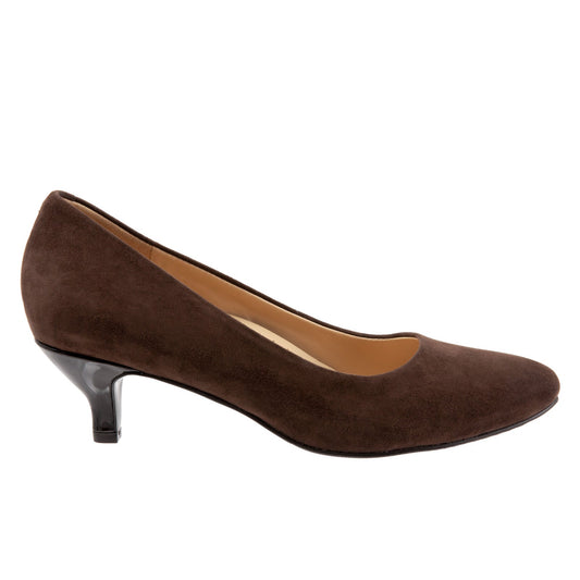 Trotters Kiera T1805-203 Womens Brown Narrow Suede Slip On Pumps Heels Shoes