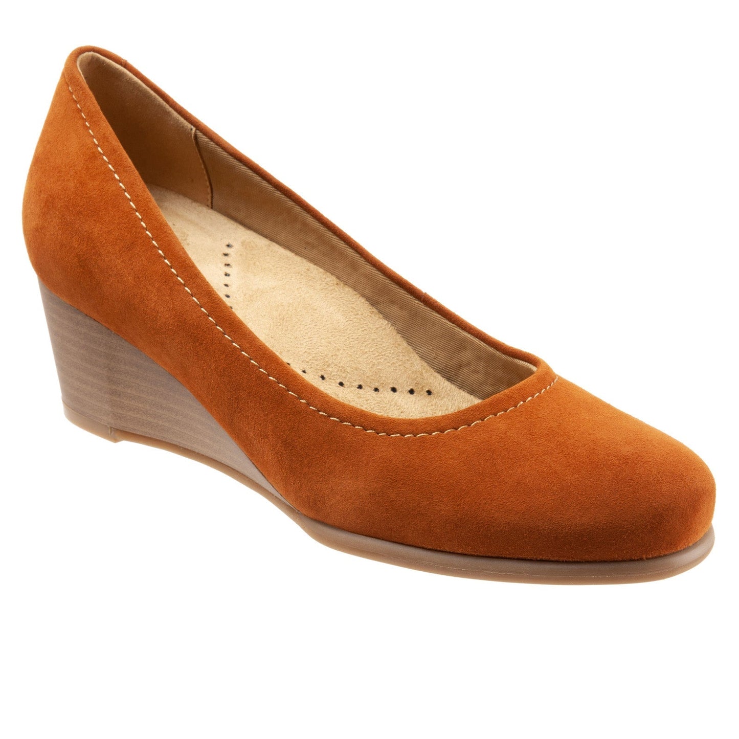 Trotters Winnie T1965-220 Womens Brown Wide Leather Slip On Wedges Heels Shoes