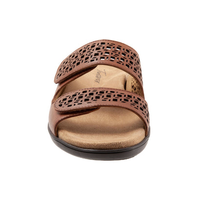 Trotters Ruthie T2113-215 Womens Brown Leather Strap Slides Sandals Shoes
