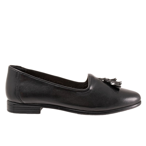 Trotters Liz Tassel T2224-054 Womens Black Leather Loafer Flats Shoes