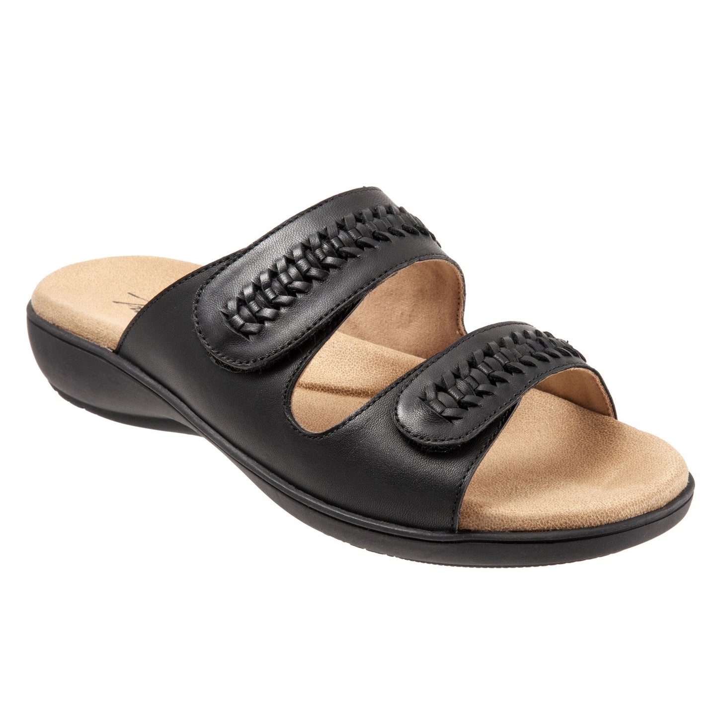 Trotters Ruthie Woven T2234-001 Womens Black Leather Slides Sandals Shoes