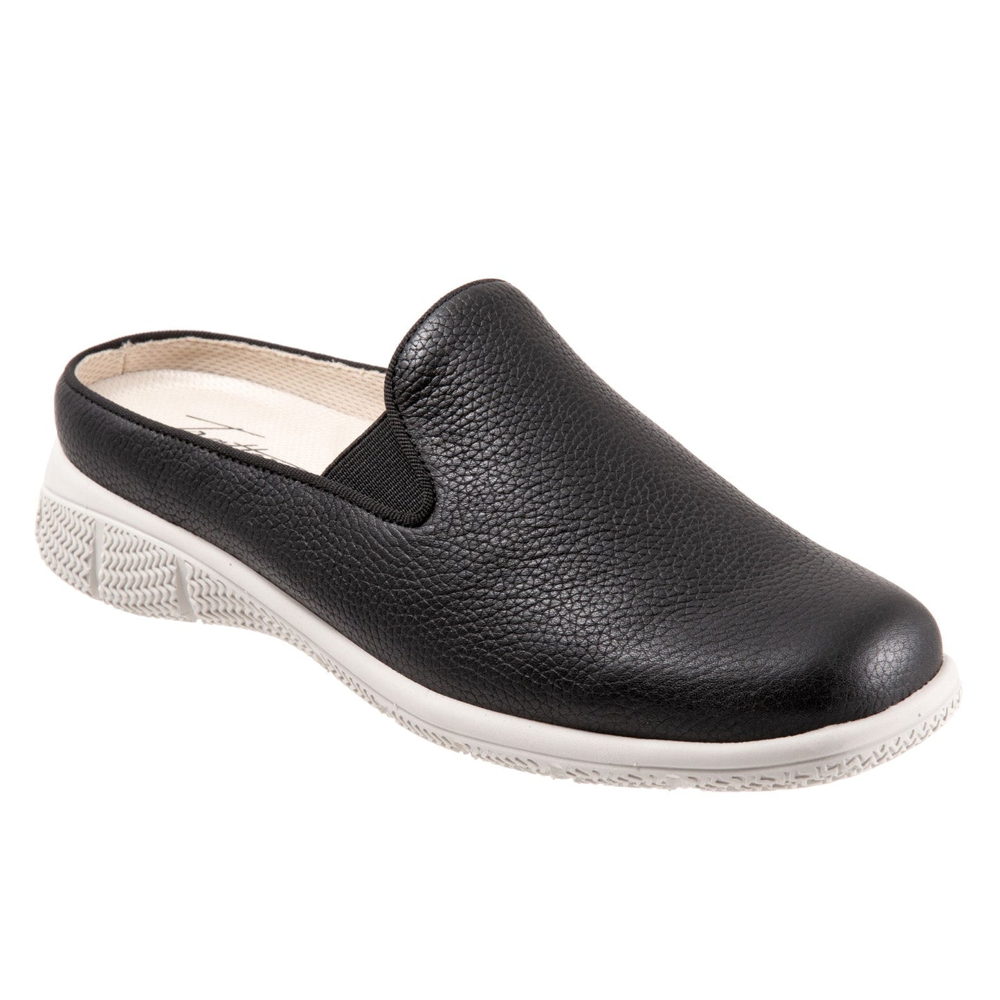 Trotters Uma T2238-001 Womens Black Leather Slip On Mule Flats Shoes
