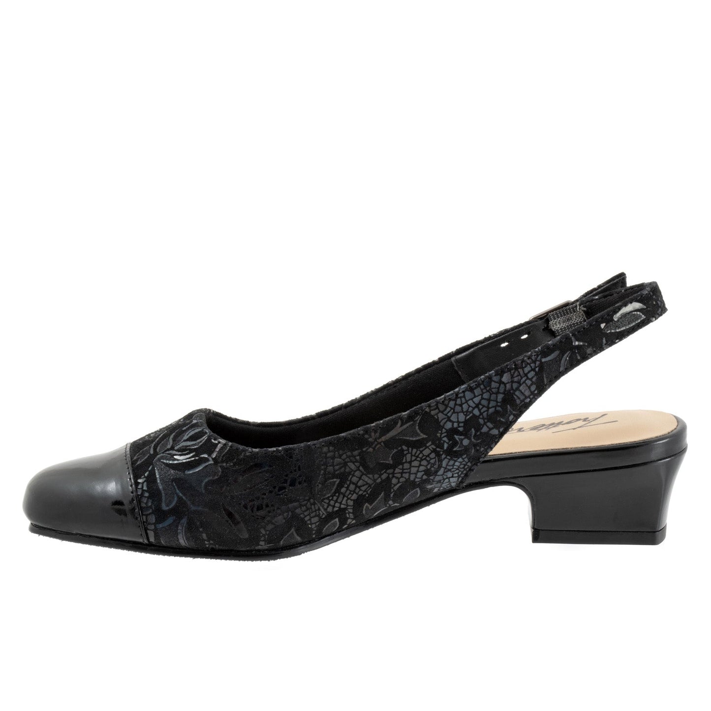 Trotters Dea T7001-061 Womens Black Leather Hook & Loop Slingback Heels Shoes