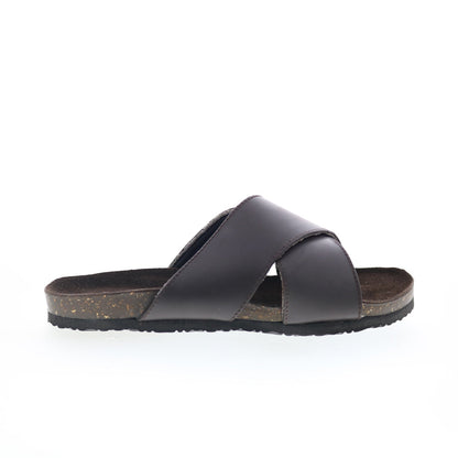 Hitchcock Carla W350 Womens Brown Extra Wide 4E Leather Slides Sandals Shoes