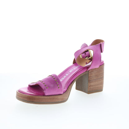 A.S. 98 Arvin Womens Purple Leather Hook & Loop Heeled Sandals Shoes
