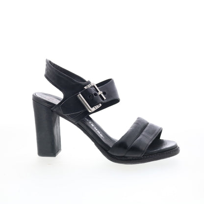 A.S. 98 Barnett Womens Black Leather Hook & Loop Heeled Sandals Shoes