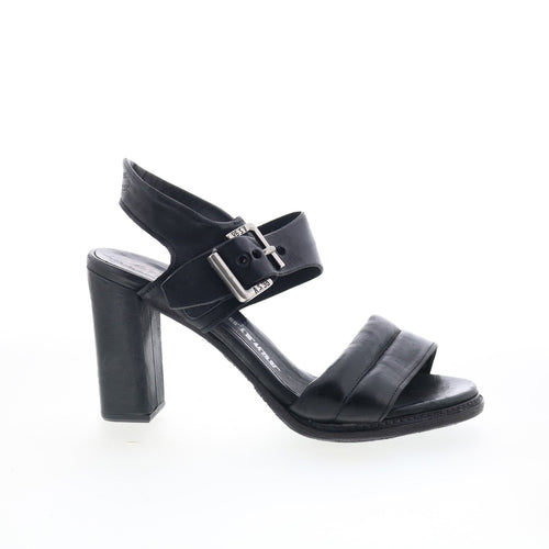 A.S. 98 Barnett Womens Black Leather Hook & Loop Heeled Sandals Shoes