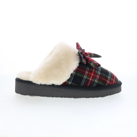 Minnetonka Bow Scuff 4000620 Womens Red Canvas Clogs Slippers Shoes
